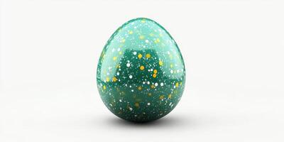 Colorful speckled egg resting on a plain surface highlighting its vibrant design photo