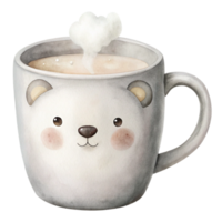A cup of coffee with a bear face on it png