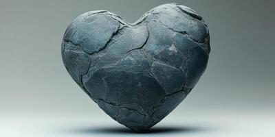 Unique black rock heart sculpture displays smooth texture and natural patterns emphasizing nature's beauty photo