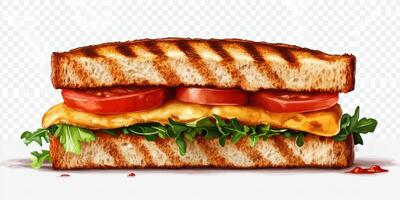Delicious grilled cheese sandwich with fresh tomatoes and lettuce on toasted bread photo