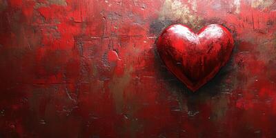 Abstract red heart art on textured background conveys emotions and feelings of love and passion photo