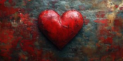 Red heart artwork displayed on textured, colorful background creating a vivid and emotional atmosphere photo