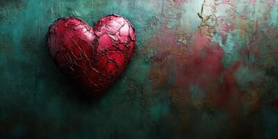 Artistic heart sculpture on textured background reflects emotions and creativity in vibrant colors photo