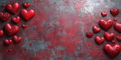 Texture of red hearts on a grungy background creating a romantic atmosphere for celebrations or special occasions photo