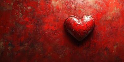 Artwork featuring a textured red heart against a vibrant red background in a creative expression of love and emotion photo