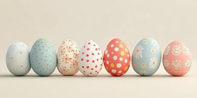 Decorative Easter eggs arranged in a colorful display against a soft background photo