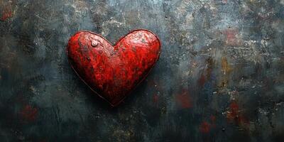 Heart-shaped sculpture in rustic texture on a dark background, evoking emotions and artistic expression photo