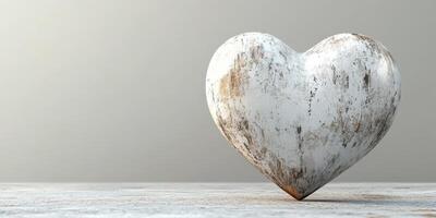 Decorative white heart sculpture on wooden table with soft lighting photo