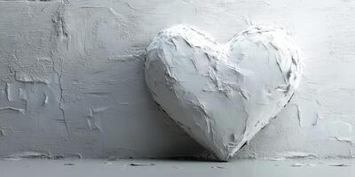 White textured heart sculpture on a gray wall evokes feelings of love and compassion in a serene setting photo