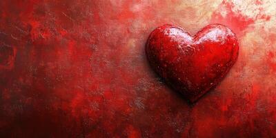 Vibrant red heart against a textured backdrop of warm tones and subtle patterns conveying love and passion photo