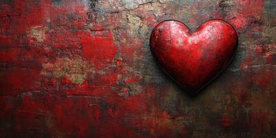 Heart symbol on a distressed red background depicting love and passion in an artistic style photo