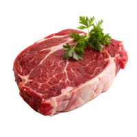 A single raw beef steak with fresh parsley garnish, ready for cooking and grilling png