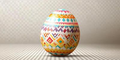 Colorful decorated egg resting on a subtle textured background during festive season celebrations photo