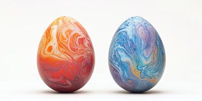 Colorful marbled eggs showcasing intricate patterns for festive celebrations and decorative purposes photo