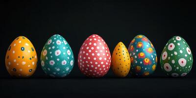 Colorful decorative eggs arranged in a creative display for spring celebrations photo