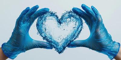Hands create a blue water heart shape symbolizing care and compassion in a vibrant display of emotion photo