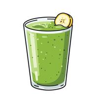 A green smoothie with a slice of lemon in it vector