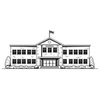 A black and white drawing of a school building vector