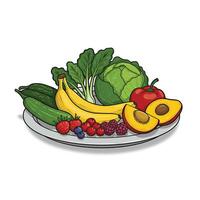 A plate of fruits and vegetables on a white background vector