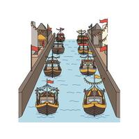 A drawing of boats in a canal vector
