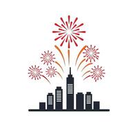 Fireworks over city skyline illustration vector