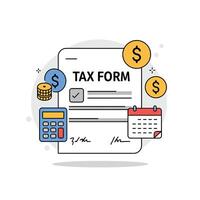 Tax form with money and calculator vector