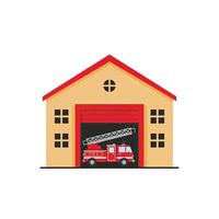 Fire truck in a garage with a ladder vector