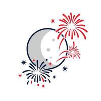 Fireworks and moon with stars illustration vector
