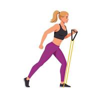 Woman exercising with resistance bands vector