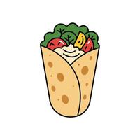 A pita wrap with vegetables and cheese vector