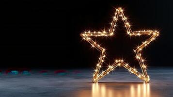 Glowing star shaped light bursting through shadowy background, radiating festive brilliance Copy space for text photo