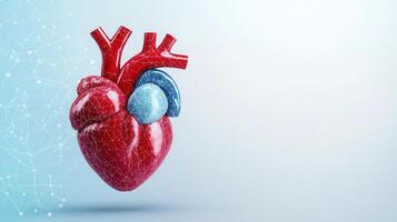 3d anatomical model of human heart with veins and arteries, enclosed in a protective wireframe, symbolizing medical technology and healthcare innovation cardiovascular surgery photo