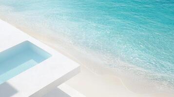 Turquoise waves lapping golden sand summer, generating soft foam against pristine shoreline with tranquil tropical background Copy space for text photo
