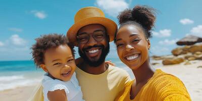 Family enjoying a sunny day at the beach with smiles and laughter while creating lasting memories together photo