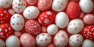 Colorful collection of decorated eggs for Easter celebration displayed on a vibrant background photo