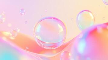Iridescent soap bubbles holographic soft pastel pink blue gradient, evoking playful, ethereal visual composition background photo