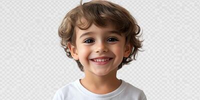 Young boy with curly hair smiling happily in a friendly indoor setting during daytime photo