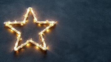 Glowing star shaped light bursting through shadowy background, radiating festive brilliance Copy space for text photo