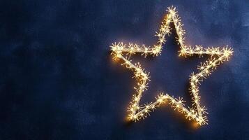 Glowing star shaped light bursting through shadowy background, radiating festive brilliance Copy space for text photo