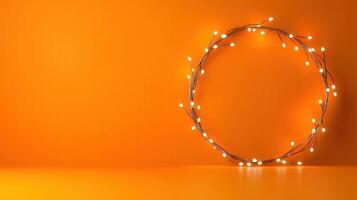 christmas Circular string of lights illuminates an orange backdrop, creating a festive and celebratory atmosphere photo
