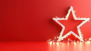 3d star sign illuminating red backdrop, featuring vintage light bulbs representing creative success and ambitious aspirations background Copy space for text photo