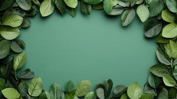 Lush green leafy frame natural background botanical elements indoor setting close-up view organic aesthetic and copy space photo