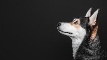 Profile view of a standard dog portrait in studio black background animal photography focused expression photo