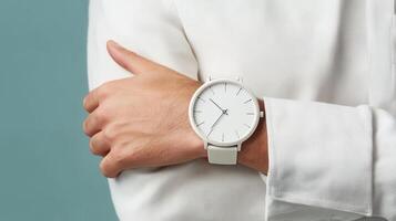 Elegant wristwatch display on minimalist style indoor setting lifestyle photography soft background modern aesthetic photo