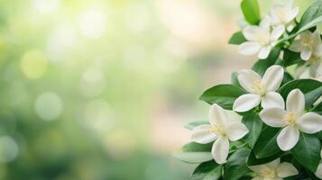 Spring blossoms in nature's garden floral photography soft light green background peaceful atmosphere, copy space photo