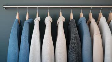 Stylish wardrobe essentials modern home clothing display minimalist setting eye-level view fashion concept photo