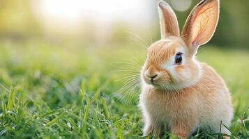 Playful rabbit on the grass outdoor nature scene cute animal photography bright environment close-up view photo
