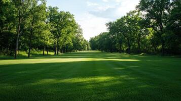 Tranquil green landscape park nature photography summer day wide-angle view serenity and harmony photo