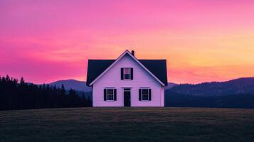Stunning sunset over a purple-toned house in an idyllic landscape captivating photography serene environment photo