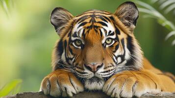 Majestic tiger resting in lush jungle wildlife photo